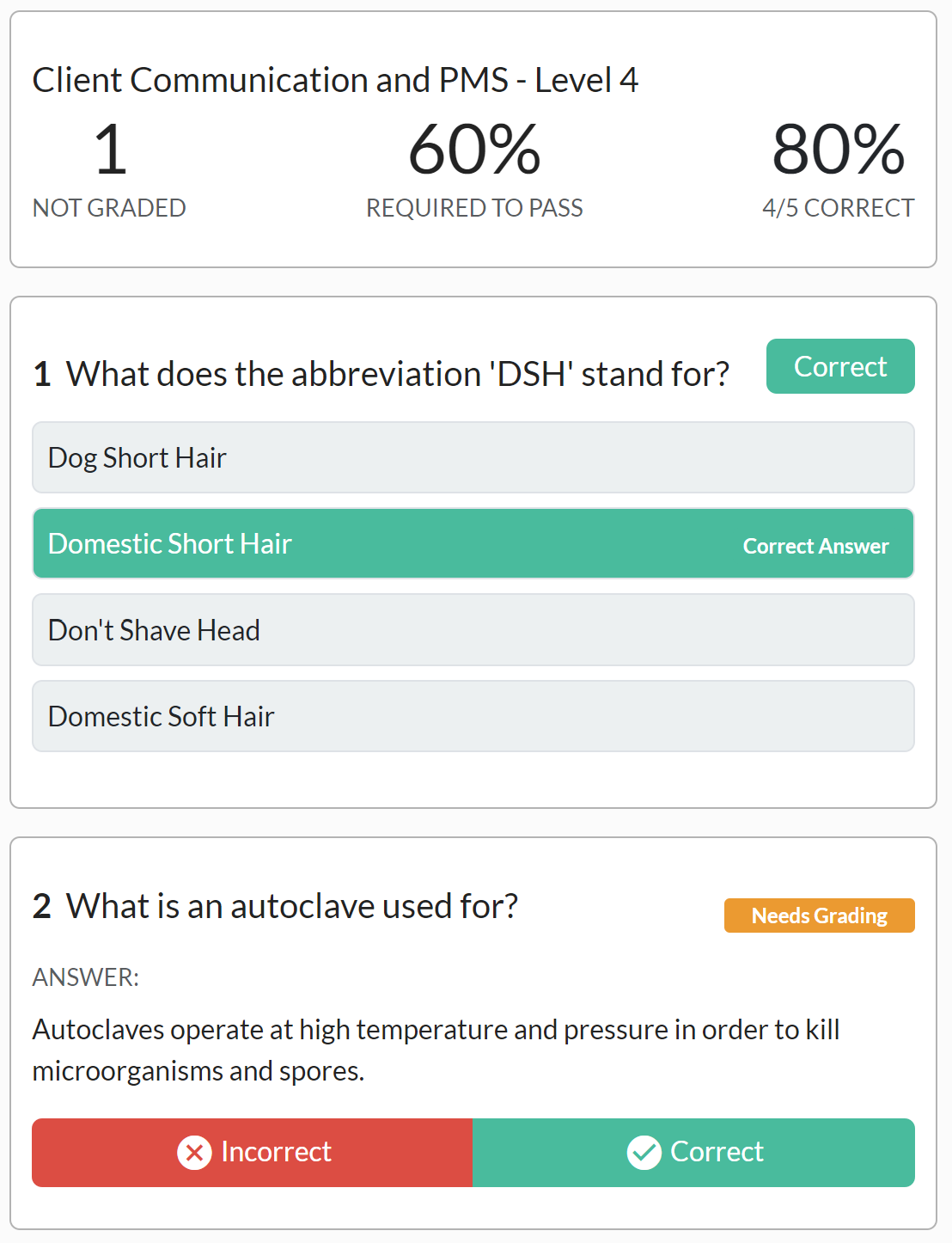 Quiz Evaluation Settings
